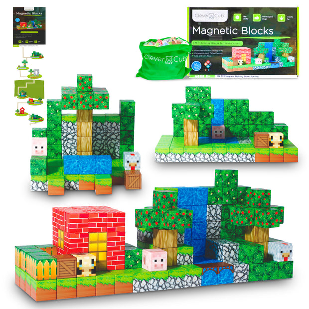 154 Pieces Magnetic Building Blocks Set, Magnet World Farm Set for toddlers ages 3+